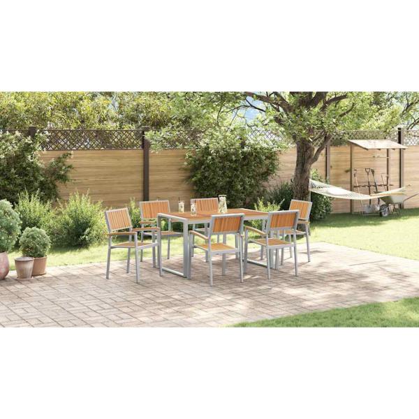 7-teiliges Gartentisch-Set aus massivem Akazienholz und Metall