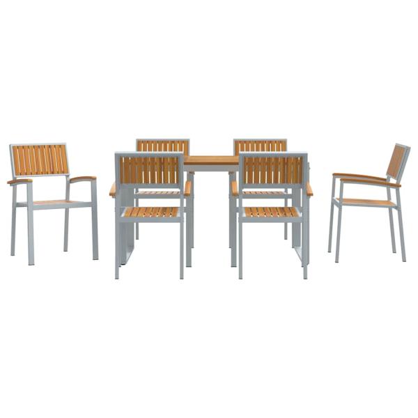 7-teiliges Gartentisch-Set aus massivem Akazienholz und Metall