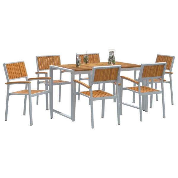 7-teiliges Gartentisch-Set aus massivem Akazienholz und Metall