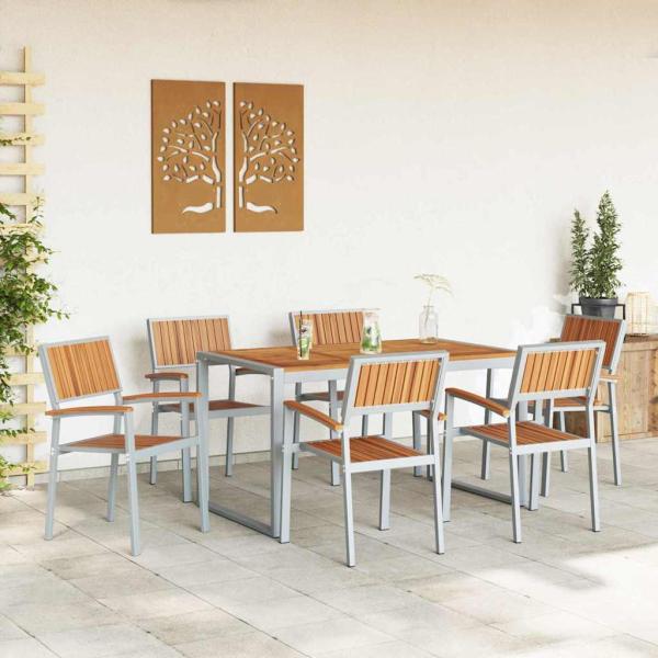 7-teiliges Gartentisch-Set aus massivem Akazienholz und Metall