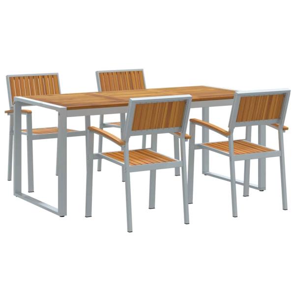 5-teiliges Garten-Esszimmer-Set aus massivem Akazienholz und Metall