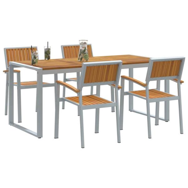5-teiliges Garten-Esszimmer-Set aus massivem Akazienholz und Metall