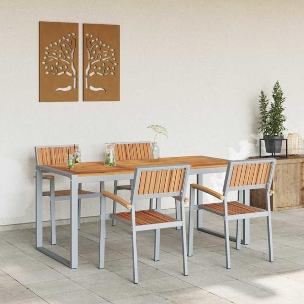 5-teiliges Garten-Esszimmer-Set aus massivem Akazienholz und Metall