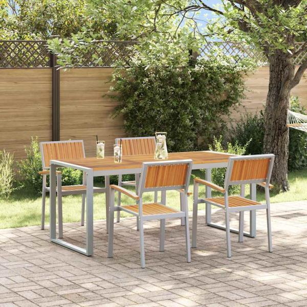 5-teiliges Garten-Esszimmer-Set aus massivem Akazienholz und Metall