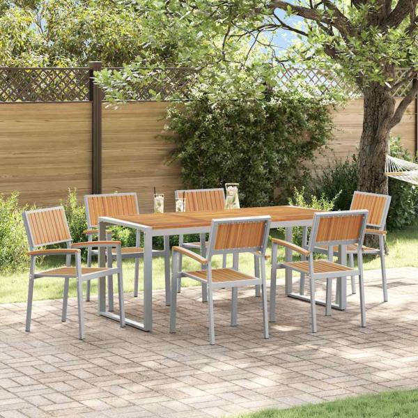 ARDEBO.de - 7-teiliges Garten-Esszimmer-Set aus massivem Akazienholz und Metall