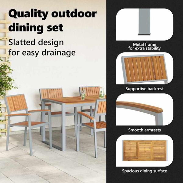7-teiliges Garten-Esszimmer-Set aus massivem Akazienholz und Metall