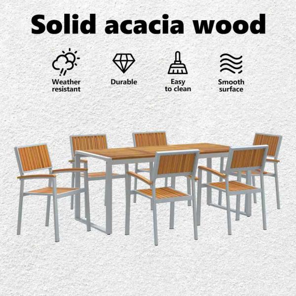 7-teiliges Garten-Esszimmer-Set aus massivem Akazienholz und Metall