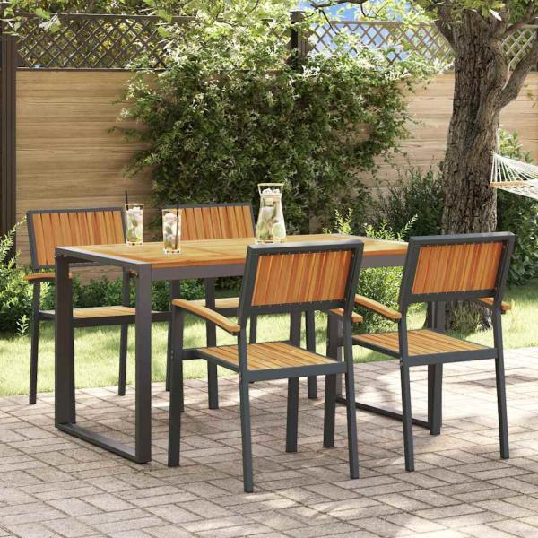 ARDEBO.de - 5-teilige Garten-Essgruppe aus massivem Holz Akazie und Metall