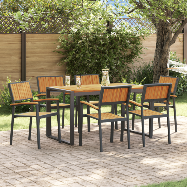 7-teilige Gartenset Massivholz Akazie und Metall