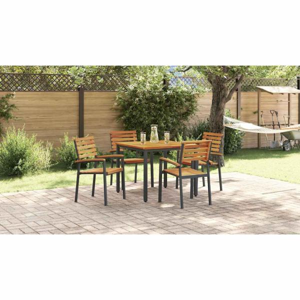 5-teiliges Garten Essset aus massivem Akazienholz und Metall