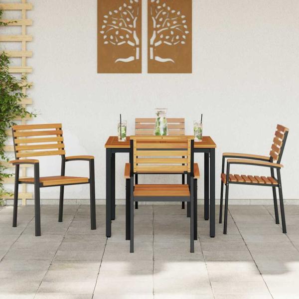 5-teiliges Garten Essset aus massivem Akazienholz und Metall