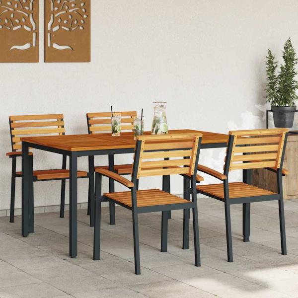 5-teiliges Garten Essset aus Massivholz Akazie und Metall
