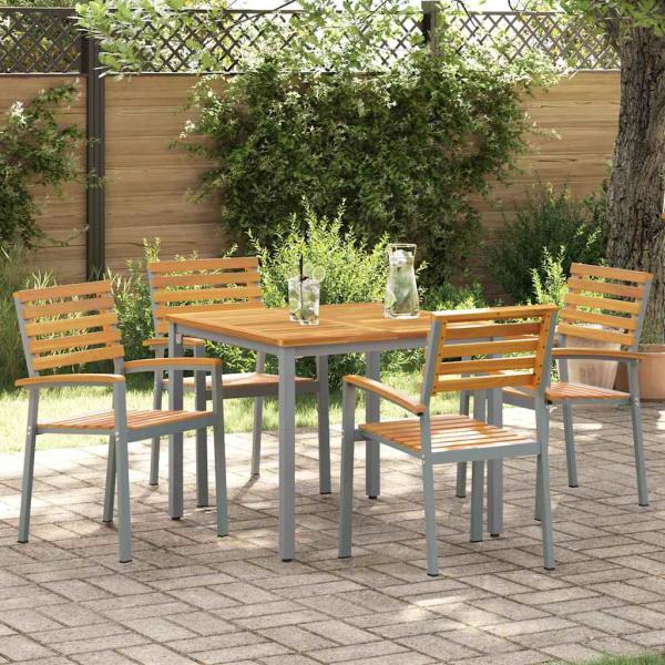 ARDEBO.de - 5-teiliges Garten-Esszimmer-Set aus massivem Akazienholz und Metall