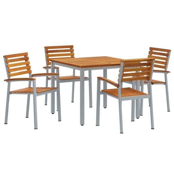 5-teiliges Garten-Esszimmer-Set aus massivem Akazienholz und Metall