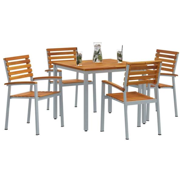 5-teiliges Garten-Esszimmer-Set aus massivem Akazienholz und Metall