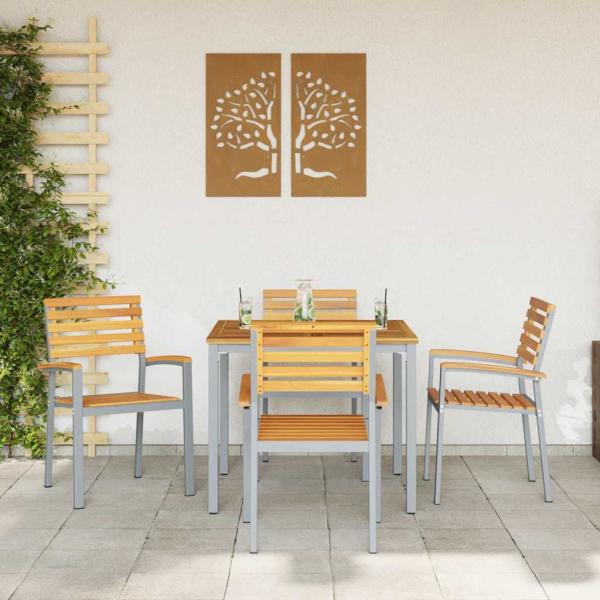 5-teiliges Garten-Esszimmer-Set aus massivem Akazienholz und Metall