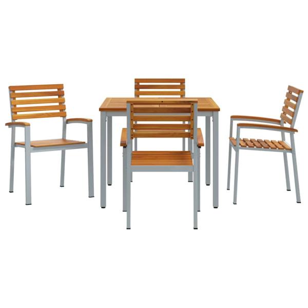 5-teiliges Garten-Esszimmer-Set aus massivem Akazienholz und Metall
