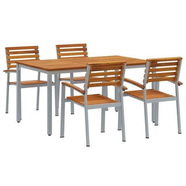 5-teiliges Garten-Esszimmer-Set aus massivem Akazienholz und Metall