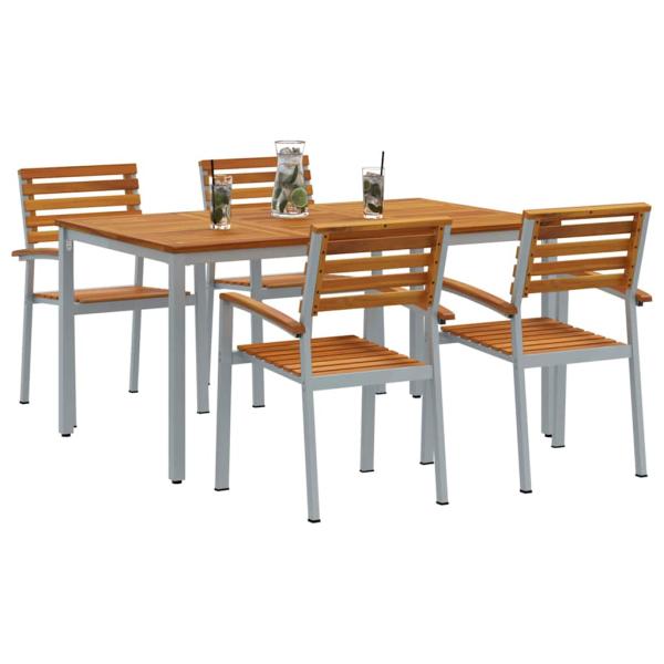 5-teiliges Garten-Esszimmer-Set aus massivem Akazienholz und Metall