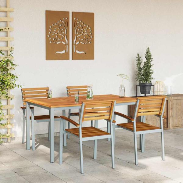 5-teiliges Garten-Esszimmer-Set aus massivem Akazienholz und Metall