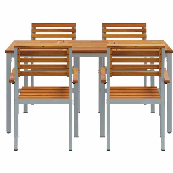 5-teiliges Garten-Esszimmer-Set aus massivem Akazienholz und Metall