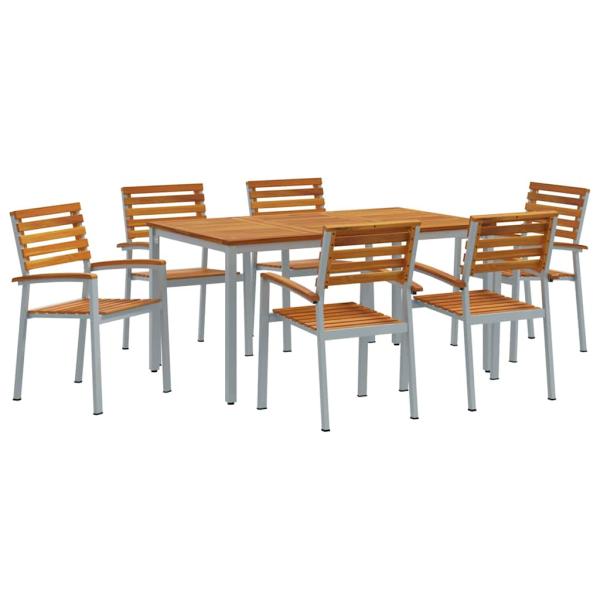 7-teiliges Garten Esszimmer Set aus massivem Akazienholz und Metall