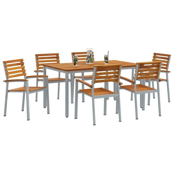 7-teiliges Garten Esszimmer Set aus massivem Akazienholz und Metall