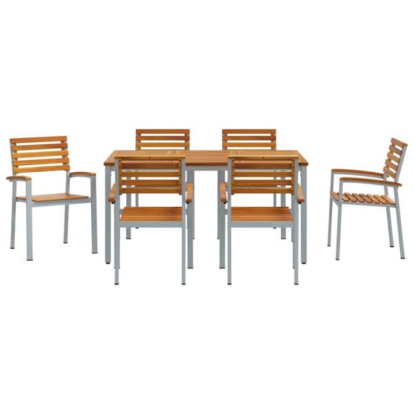 7-teiliges Garten Esszimmer Set aus massivem Akazienholz und Metall