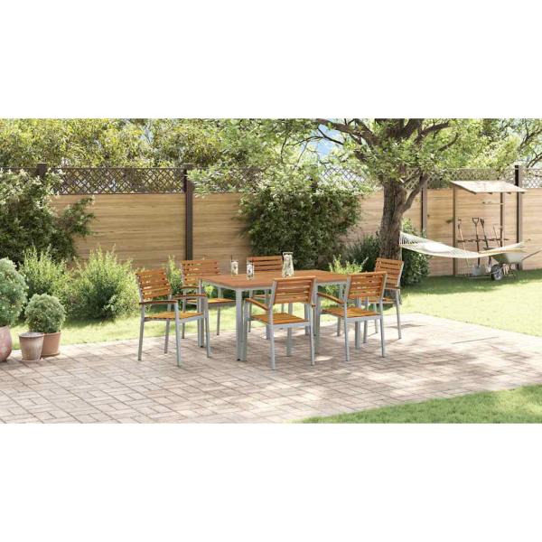 7-teiliges Garten Esszimmer Set aus massivem Akazienholz und Metall