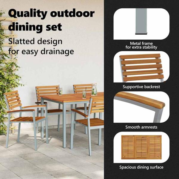 7-teiliges Garten Esszimmer Set aus massivem Akazienholz und Metall