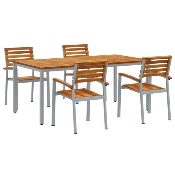 5-teiliges Garten-Essbereich-Set aus Massivholz Akazie und Metall