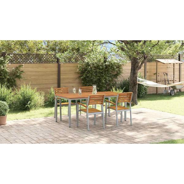 5-teiliges Garten-Essbereich-Set aus Massivholz Akazie und Metall