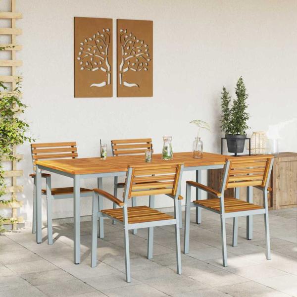 5-teiliges Garten-Essbereich-Set aus Massivholz Akazie und Metall