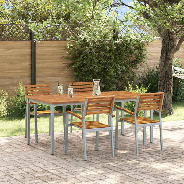 5-teiliges Garten-Essbereich-Set aus Massivholz Akazie und Metall