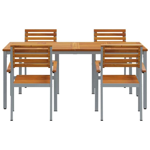 5-teiliges Garten-Essbereich-Set aus Massivholz Akazie und Metall
