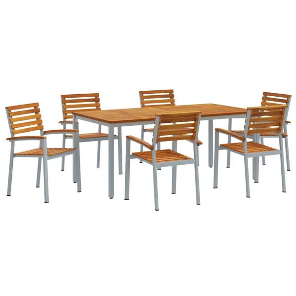 7-teiliges Gartentisch-Set aus massivem Akazienholz und Metall