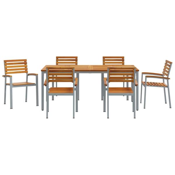 7-teiliges Gartentisch-Set aus massivem Akazienholz und Metall