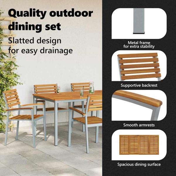 7-teiliges Gartentisch-Set aus massivem Akazienholz und Metall