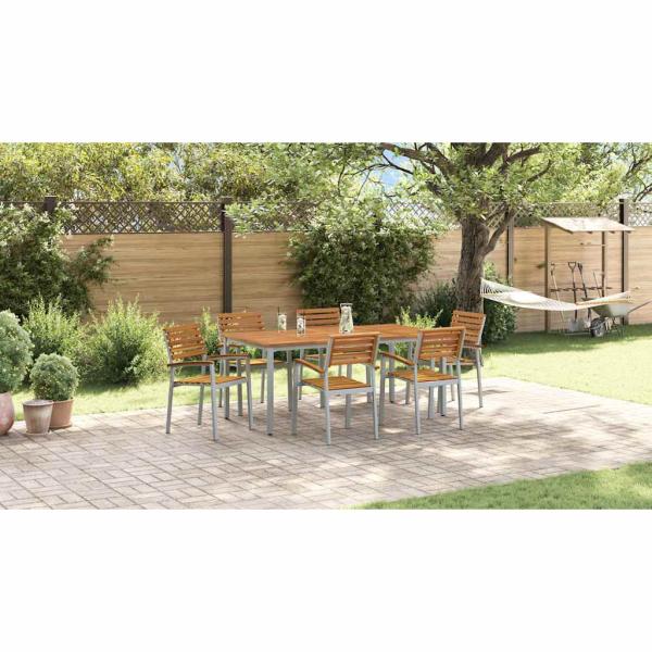 7-teiliges Gartentisch-Set aus massivem Akazienholz und Metall