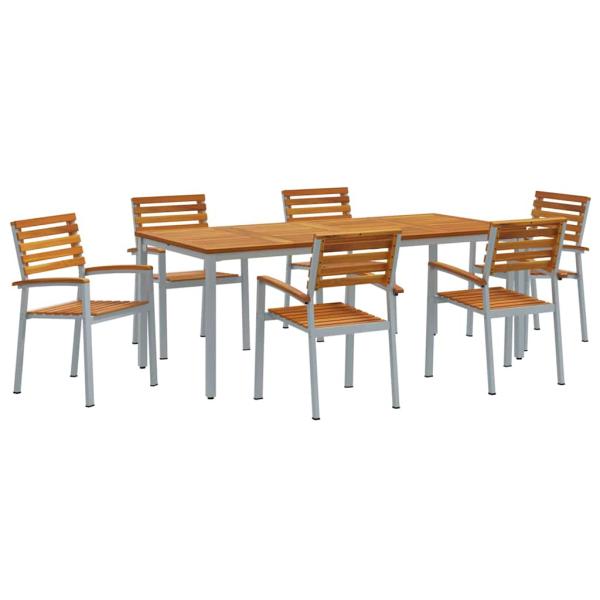 7-teiliges Garten-Esszimmer-Set aus massivem Akazienholz und Metall