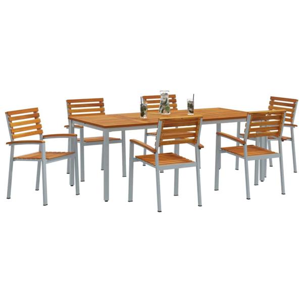 7-teiliges Garten-Esszimmer-Set aus massivem Akazienholz und Metall