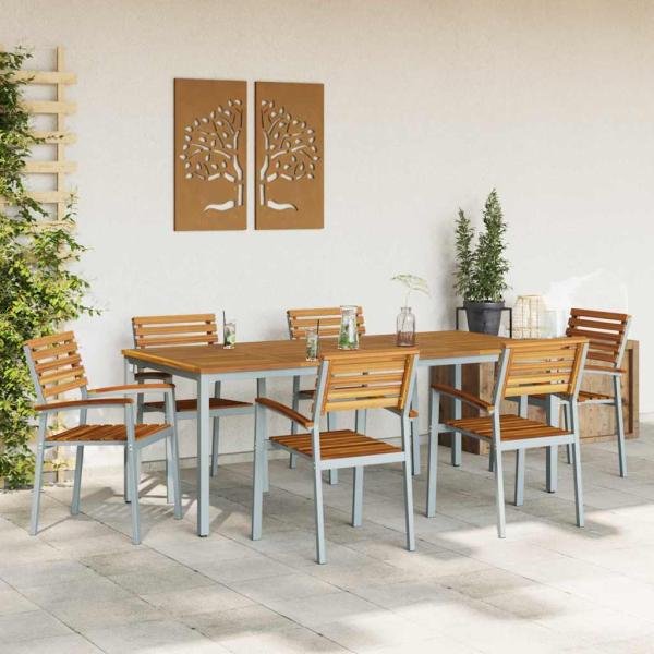 7-teiliges Garten-Esszimmer-Set aus massivem Akazienholz und Metall