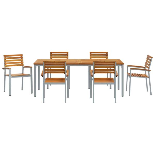 7-teiliges Garten-Esszimmer-Set aus massivem Akazienholz und Metall
