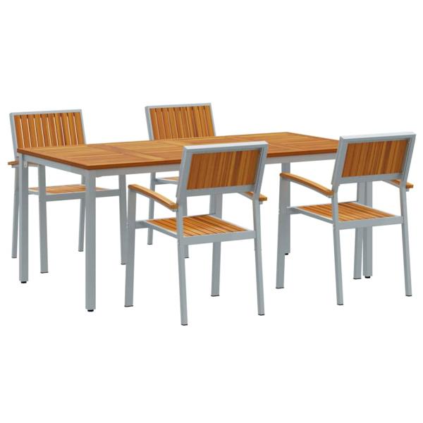 5-teiliges Gartentischset aus solidem Akazienholz und Metall
