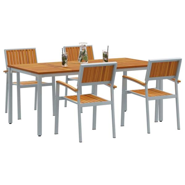 5-teiliges Gartentischset aus solidem Akazienholz und Metall