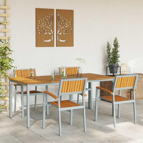 5-teiliges Gartentischset aus solidem Akazienholz und Metall