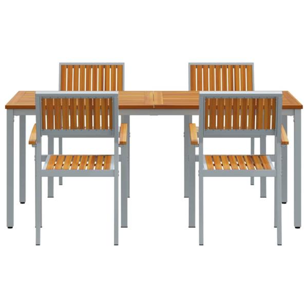 5-teiliges Gartentischset aus solidem Akazienholz und Metall