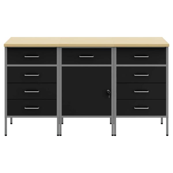 Werkbank mit Schubladen 3 pcs Schwarz und Grau 150 x 55 x 85 cm