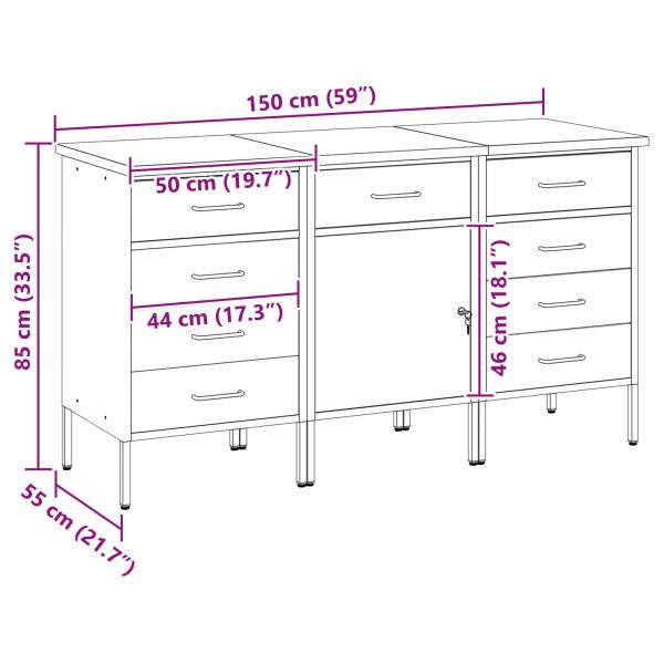 Werkbank mit Schubladen 3 pcs Schwarz und Grau 150 x 55 x 85 cm