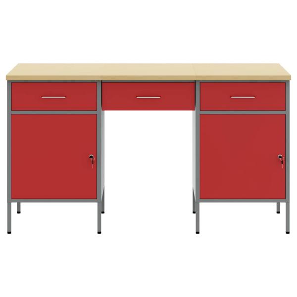 3-teiliges Werkstattwagen und Tisch Set in Rot ? Praktisch aus Holz und Stahl